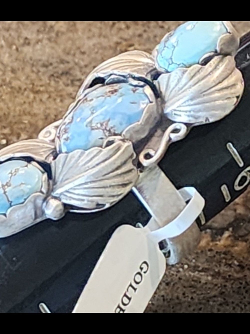 Vintage Sterling Silver Turquoise Triple Stone Statement Ring Adjustable 7 8 9 - Picture 3 of 10